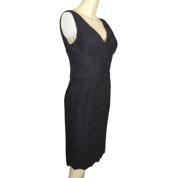 NERO Black Sleeveless Lace Cocktail Dress With Pleated Bodice & V-Neckline Sz 6‎ - Picture 6 of 16